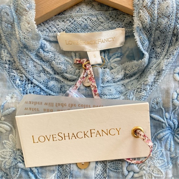 LoveShackFancy Ronda Button Down Pacific Indigo Hand Dye Embroidered Top, Size S - Picture 10 of 12
